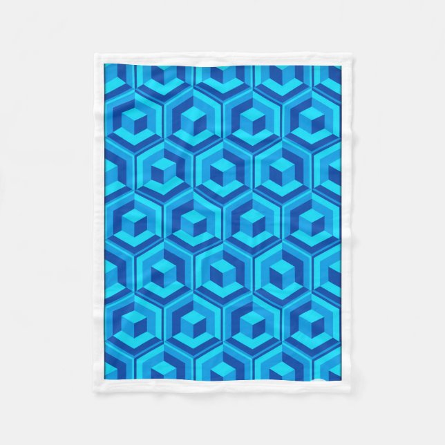 Manta Polar Modern Blue 3D Geometric Cube Pattern Baby Blanket (Anverso)