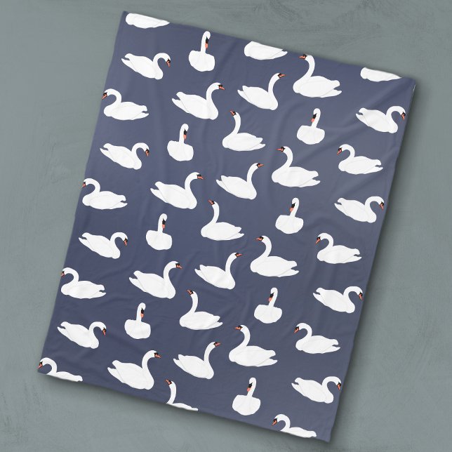 Manta Polar Modern Blue Swan Pattern Fleece Blanket (Swan Throw Blanket)