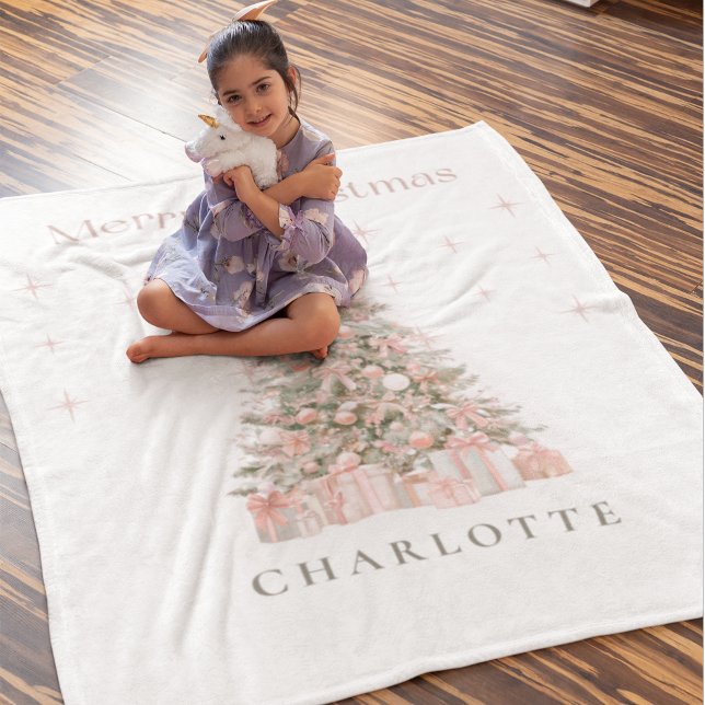 Manta Polar Modern Blush Christmas Tree Personalized Holiday  (Subido por el creador)