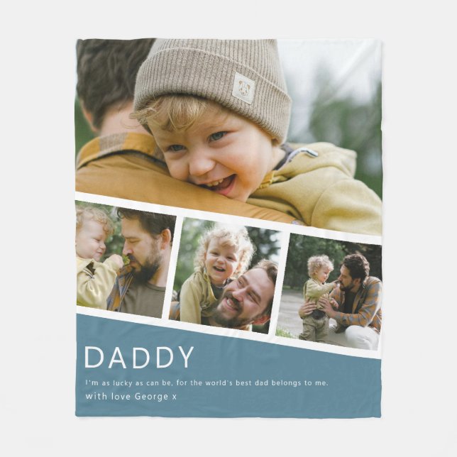 Manta Polar Modern Daddy Photo Strip Collage Blue (Anverso)