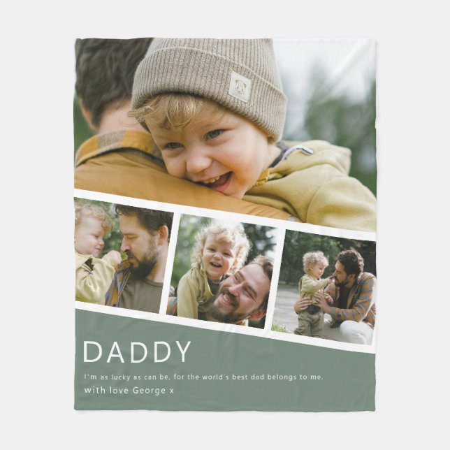 Manta Polar Modern Daddy Photo Strip Collage Green (Anverso)