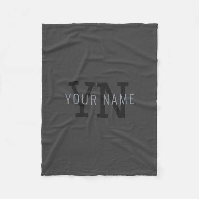 Manta Polar Modern Dark Gray Monogrammed Name (u otro texto) (Anverso)