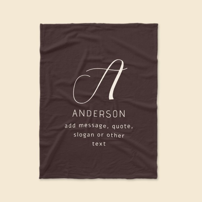 Manta Polar Modern Elegant Name & Monogram | Dark Brown (Subido por el creador)