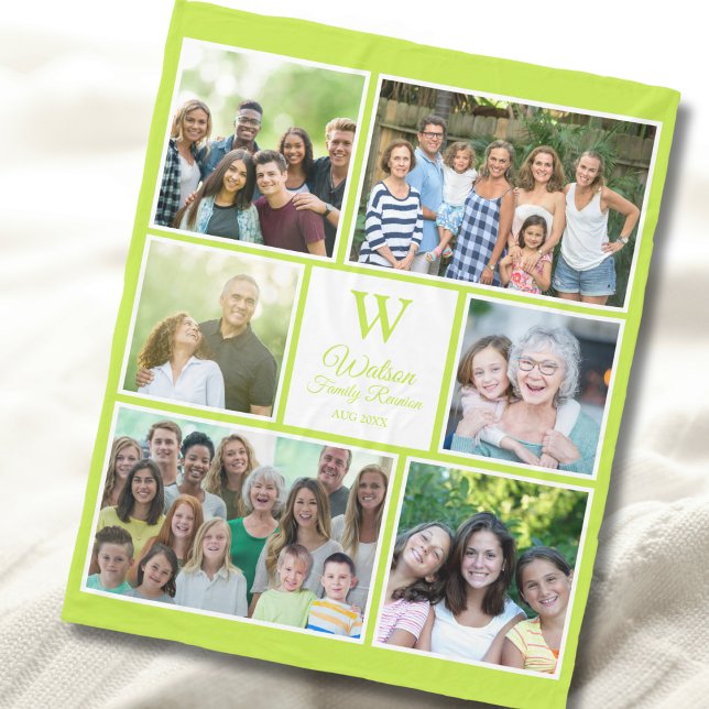 Manta Polar Modern Lime Green Family Reunion Monogram Photo  (Subido por el creador)