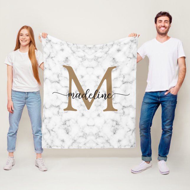 Manta Polar Modern Marble Gold Girly Script Monogram (In situ)
