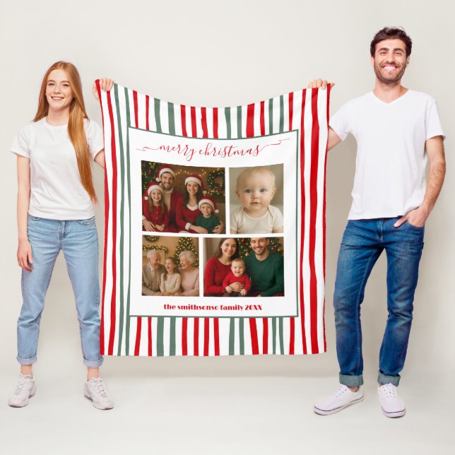 Manta Polar Modern Minimal Stripe family Photo red Christmas (In situ)