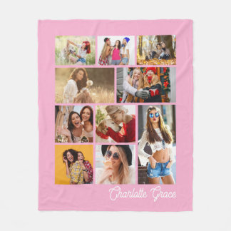 Manta Polar Modern Minimalist Pink 10 Photo Collage With Name