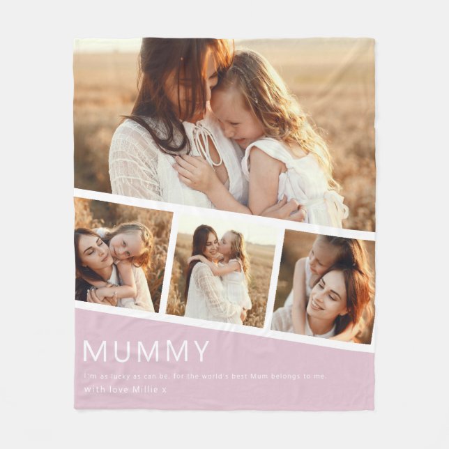 Manta Polar Modern Mummy Photo Strip Collage Fleece Pink (Anverso)
