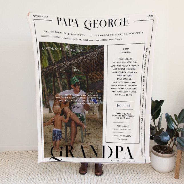 Manta Polar Modern Newspaper-Style Father’s Day Photo Blanket (Subido por el creador)