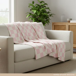 Manta Polar Modern Pastel Pink  Checks Pattern Fleece Blanket