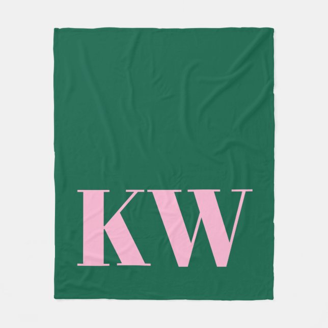 Manta Polar Modern Pink Green Monogram Initials Personalized (Anverso)
