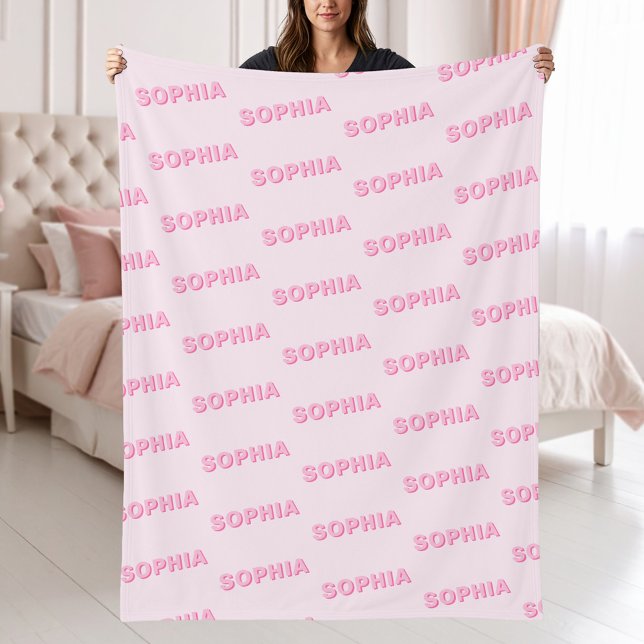 Manta Polar Modern Pink Personalized Repeating Name Pattern (Subido por el creador)