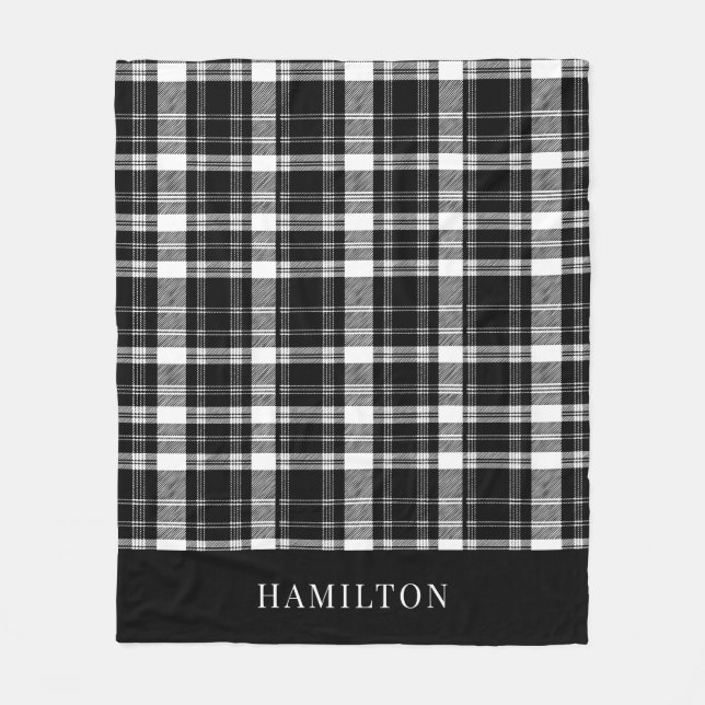 Manta Polar  Modern Rustic Personalized Black and White Plaid (Anverso)
