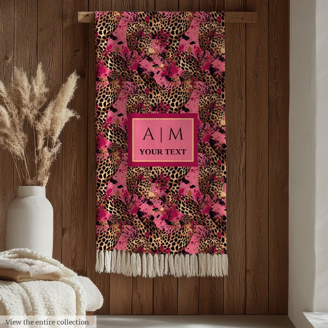 Manta Polar Modern watercolor leopard skin magenta throw (Chic watercolor leopard skin pink luxe blanket)