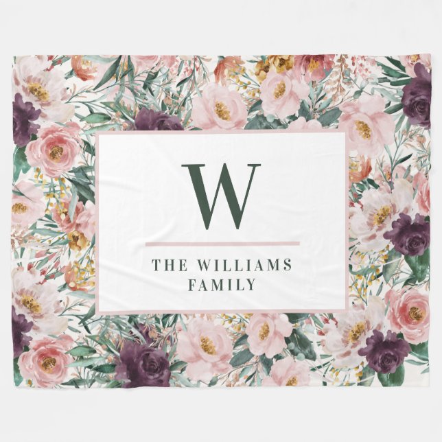 Manta Polar Moderna acuarela floral elegante (Frente (Horizontal))