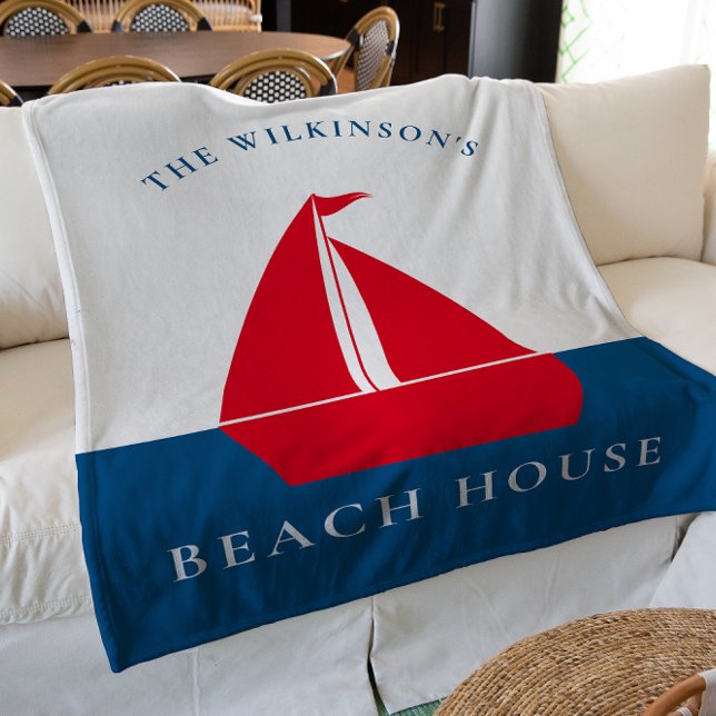 Manta Polar Moderna casa de verano náutica personalizada (vacation home nautical red white and blue fleece blanket )