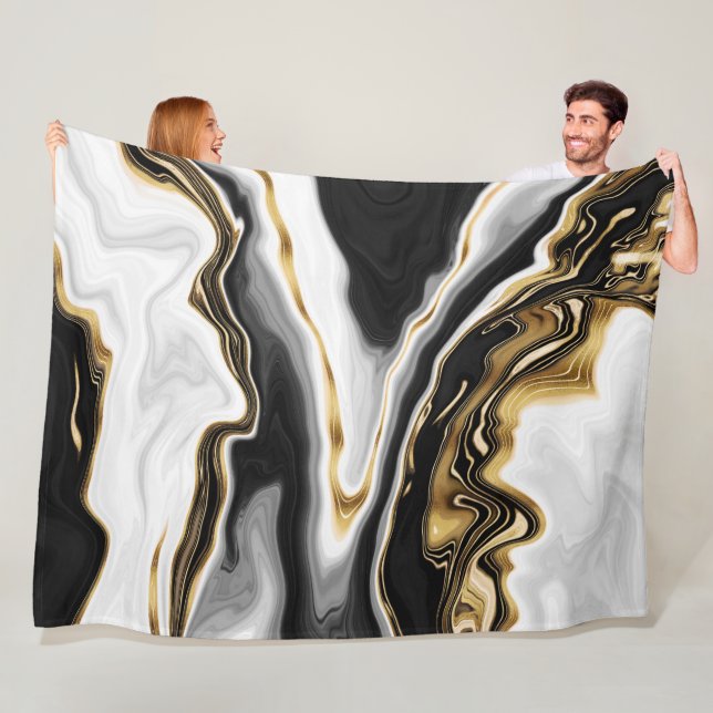 Manta Polar Moderna estética de pintura de mármol dorado (In situ)