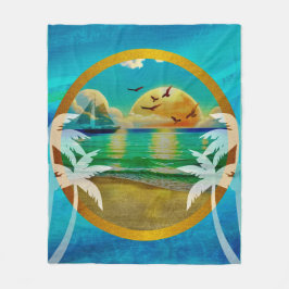 Manta Polar Moderna Playa Tropical Palm Trees Sunset Vacacione