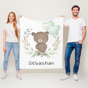 Manta Polar Moderna Teddy Bear Vegetación Neutral Nursery
