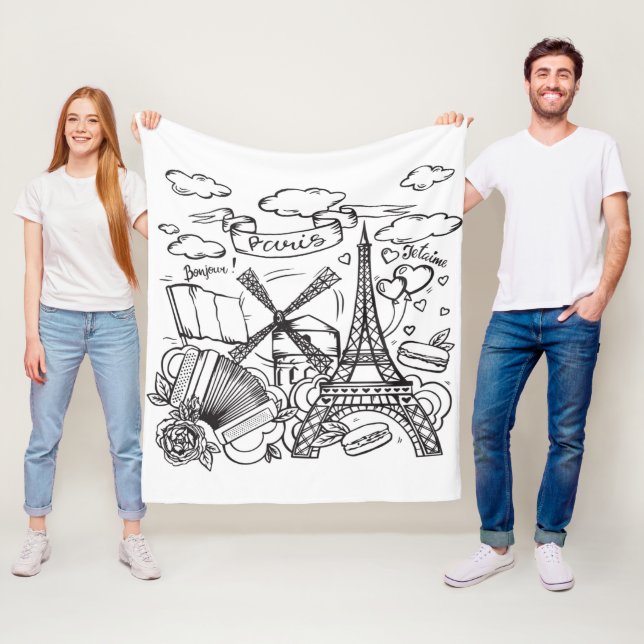 Manta Polar Moderna y elegante Torre Eiffel París Blanco (In situ)