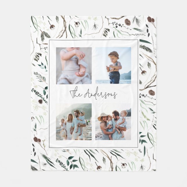 Manta Polar Moderna y verde acuarela botánica 4 foto (Anverso)