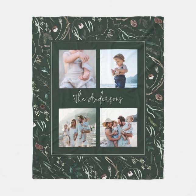 Manta Polar Moderna y verde acuarela botánica 4 foto (Anverso)