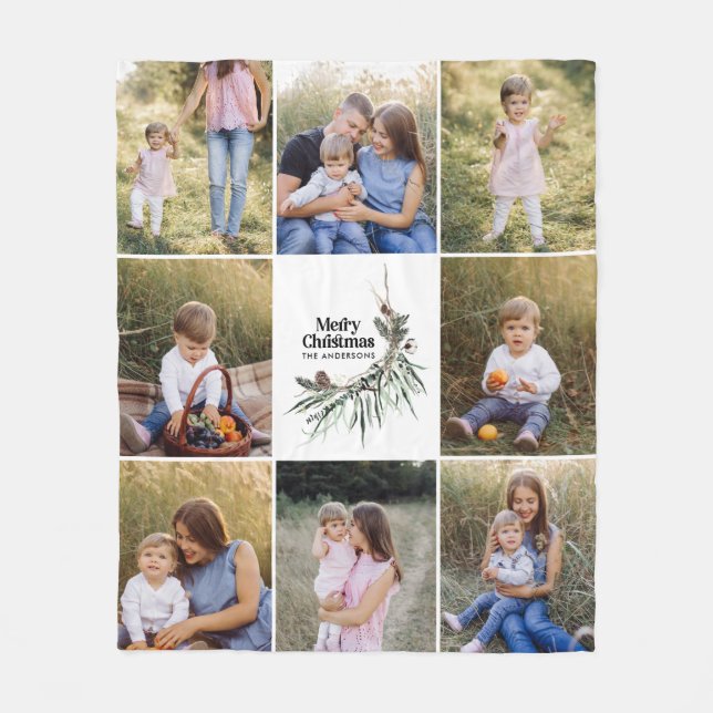 Manta Polar Moderna y verde acuarela botánica 8 foto (Anverso)