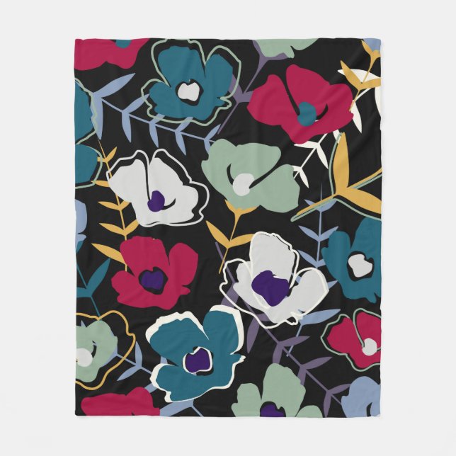 Manta Polar Modernas y abstractas flores y hojas e (Anverso)