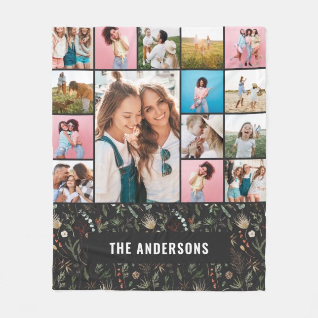 Manta Polar Modernidad botánica negra mínima pampas 15 foto (Anverso)