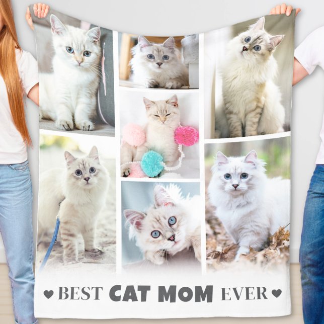 Manta Polar Moderno Collage de fotos Mascota personalizado  ga (Modern Personalized Pet Photo Collage Cat Mom Fleece Blanket)