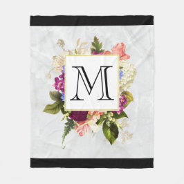Manta Polar Moderno color de agua rosa Floral Bouquet Monogram