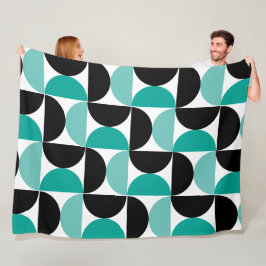 Manta Polar Moderno de mediados de siglo negro blanco y menta 