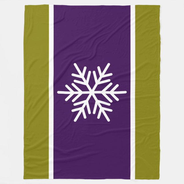 Manta Polar Moderno Deep Purple Olive Stripes White Snowflake (Anverso)