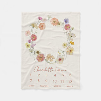 Manta Polar Moderno hito de bebé acuarela Floral Wreath