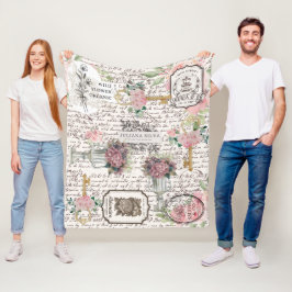 Manta Polar Moderno motivo francés vintage Floral Script