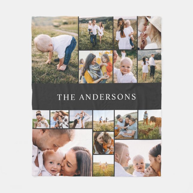 Manta Polar moderno negro elegante 17 foto personalizada moder (Anverso)