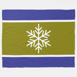 Manta Polar Moderno Olive Deep Blue Stripes White Snowflake