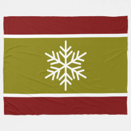 Manta Polar Moderno Olive Deep Red Stripes White Snowflake