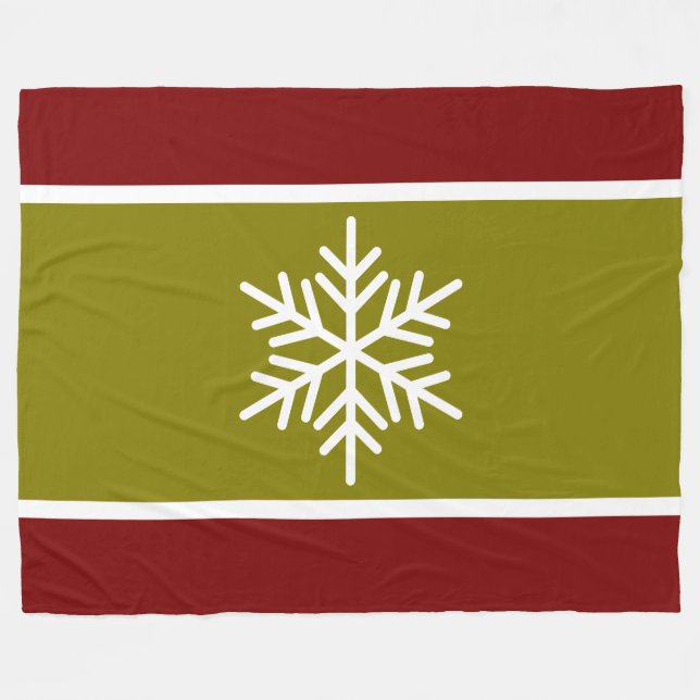 Manta Polar Moderno Olive Deep Red Stripes White Snowflake (Frente (Horizontal))