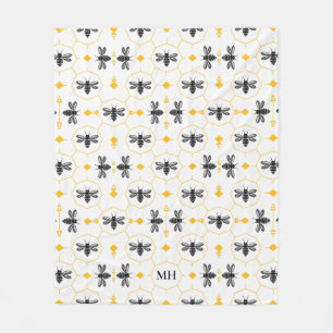 Manta Polar Moderno patrón de abeja amarilla elegante Monogram