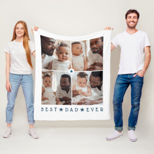 Manta Polar Moderno personalizado de 4 fotos 'Mejor papá del m