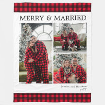 Moderno Rojo Negro Gingham 3 Foto Alegre y Casado