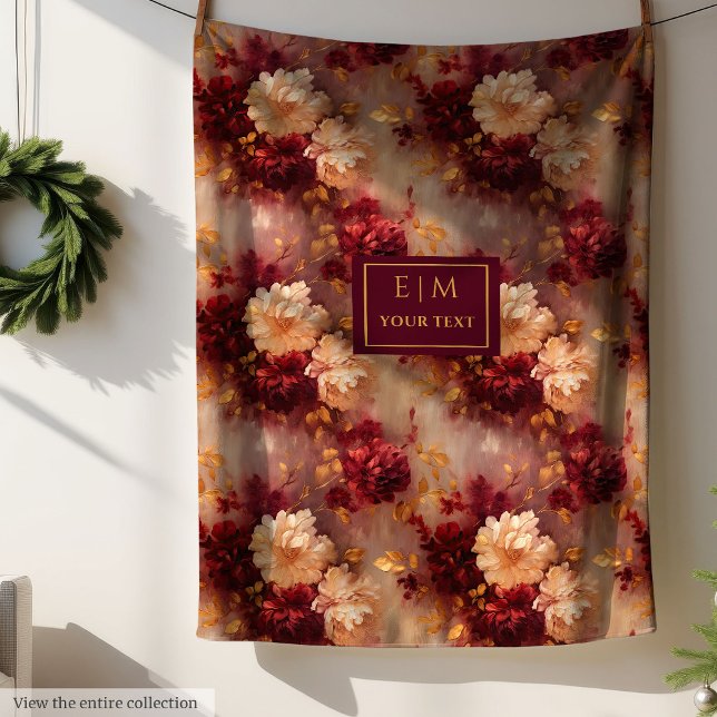 Manta Polar Moderno Rubor Burgundy Gold Personalizado Estilo B (Modern Blush Burgundy Gold Personalized Boho Style Fleece Blanket)