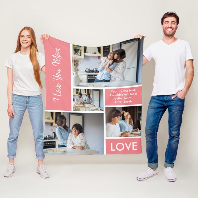 Manta Polar Moderno, te queremos Collage de fotos rosa (In situ)