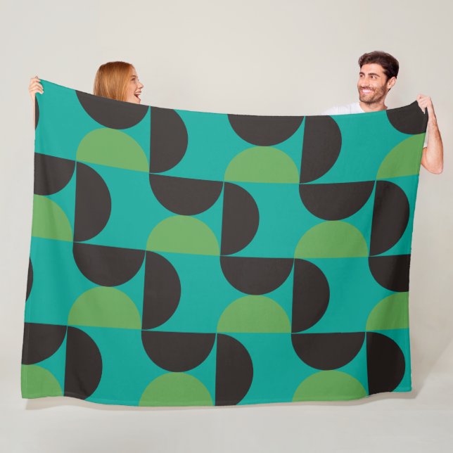 Manta Polar Moderno, verde marrón y turquesa de mediados de si (In situ)