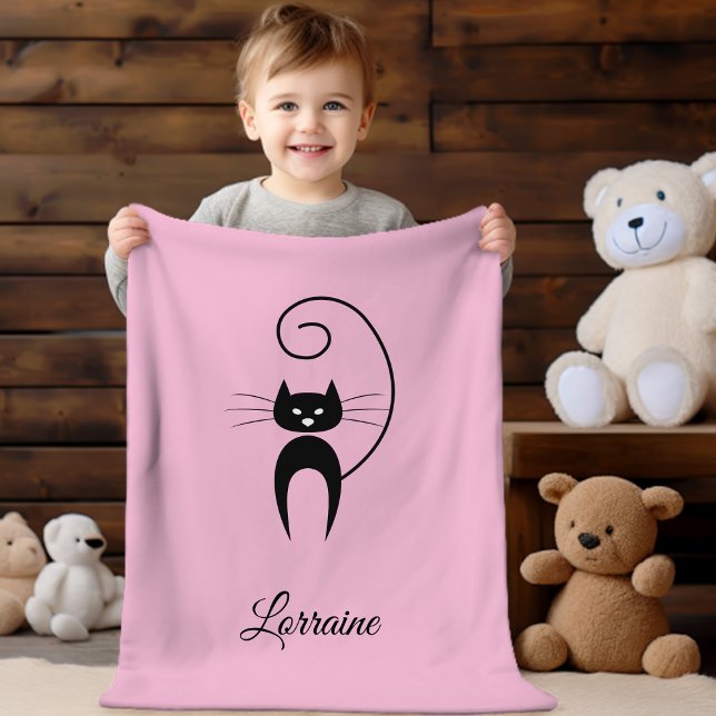 Manta Polar Moderno y elegante gato de cola de rizo negro (Subido por el creador)