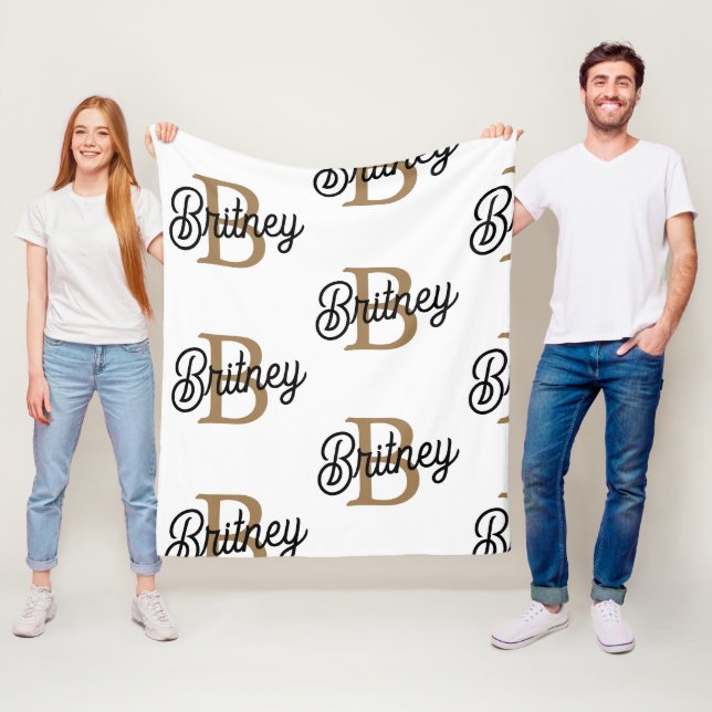 Manta Polar Moderno y elegante nombre de monograma Black Gold  (In situ)