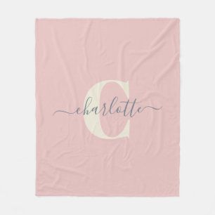 Manta Polar Moderno y elegante Nombre monogramado Rubor Rosa
