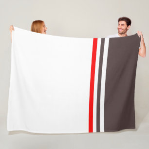 Manta Polar Moderno y elegante rayado rojo gris y blanco
