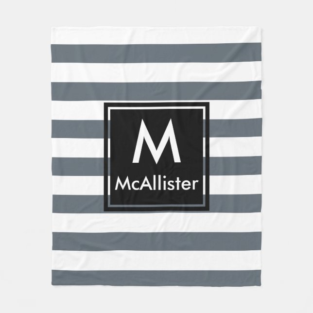 Manta Polar Moderno y grueso estampado blanco Black Square Mon (Anverso)